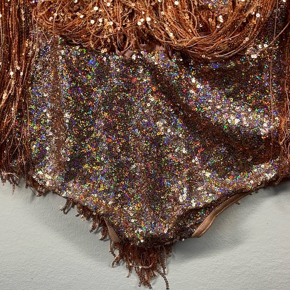 Weissman Rose Gold Jazz Sequins Fringe Skirt Dress Leotard Dance Costume NEW - Picture 6 of 15